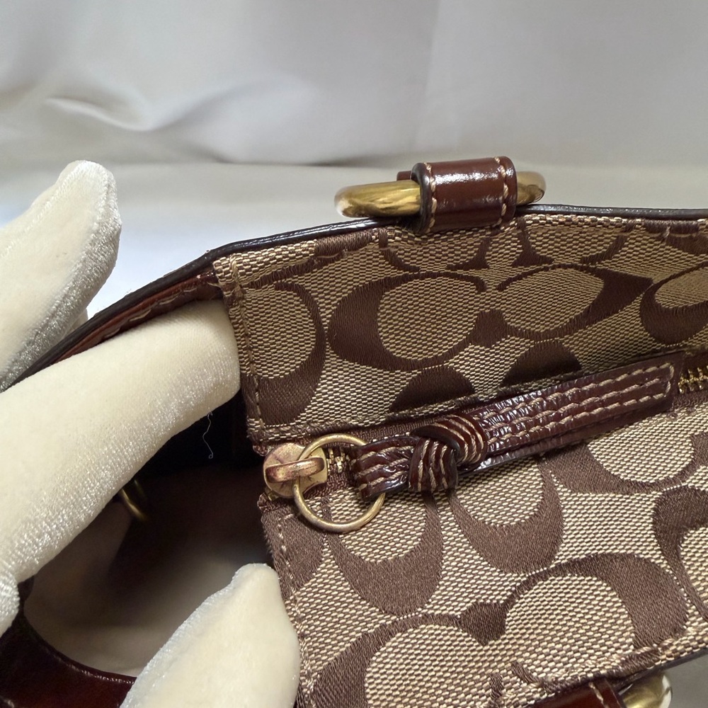 Coach Signature Canvas Tote Bag in Khaki/Brown - Picture 10 of 12